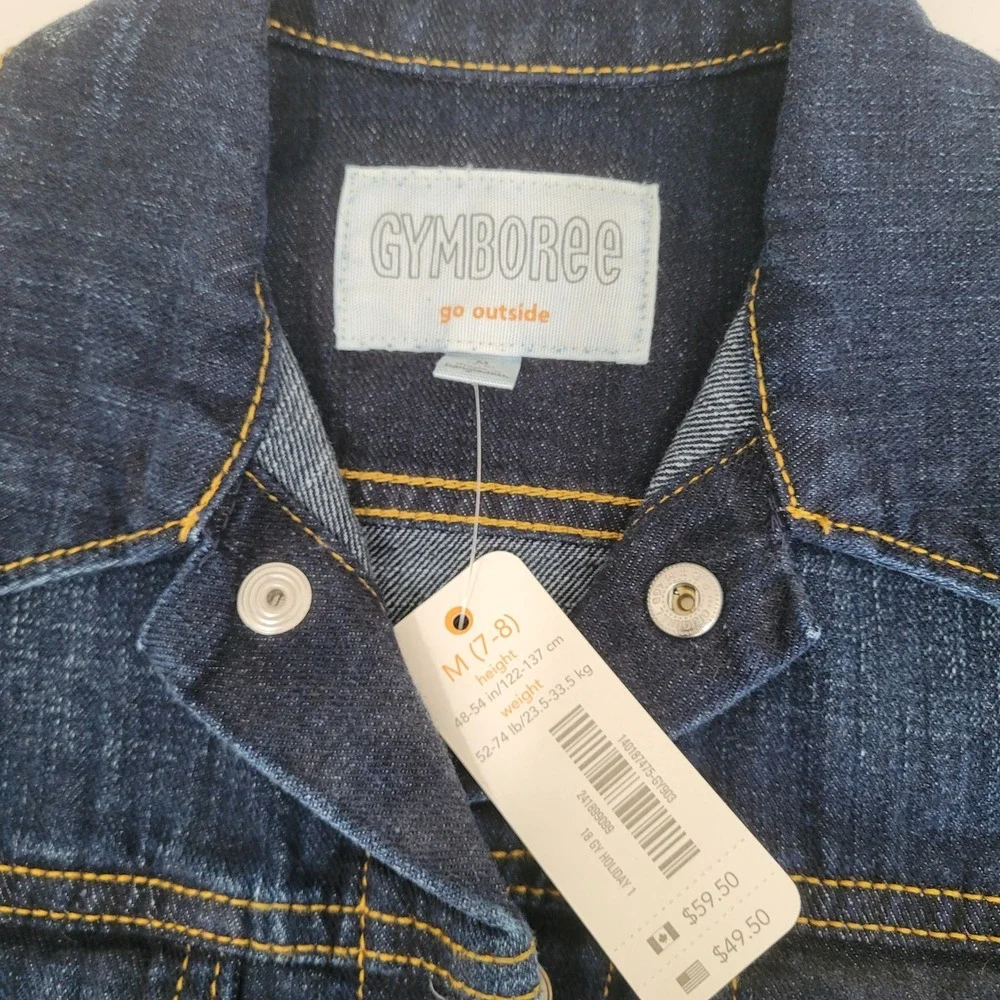 Gymboree Boys Denim Trucker Jacket Dark Wash Blue‎ Jean Coat Size M 7-8 NWT